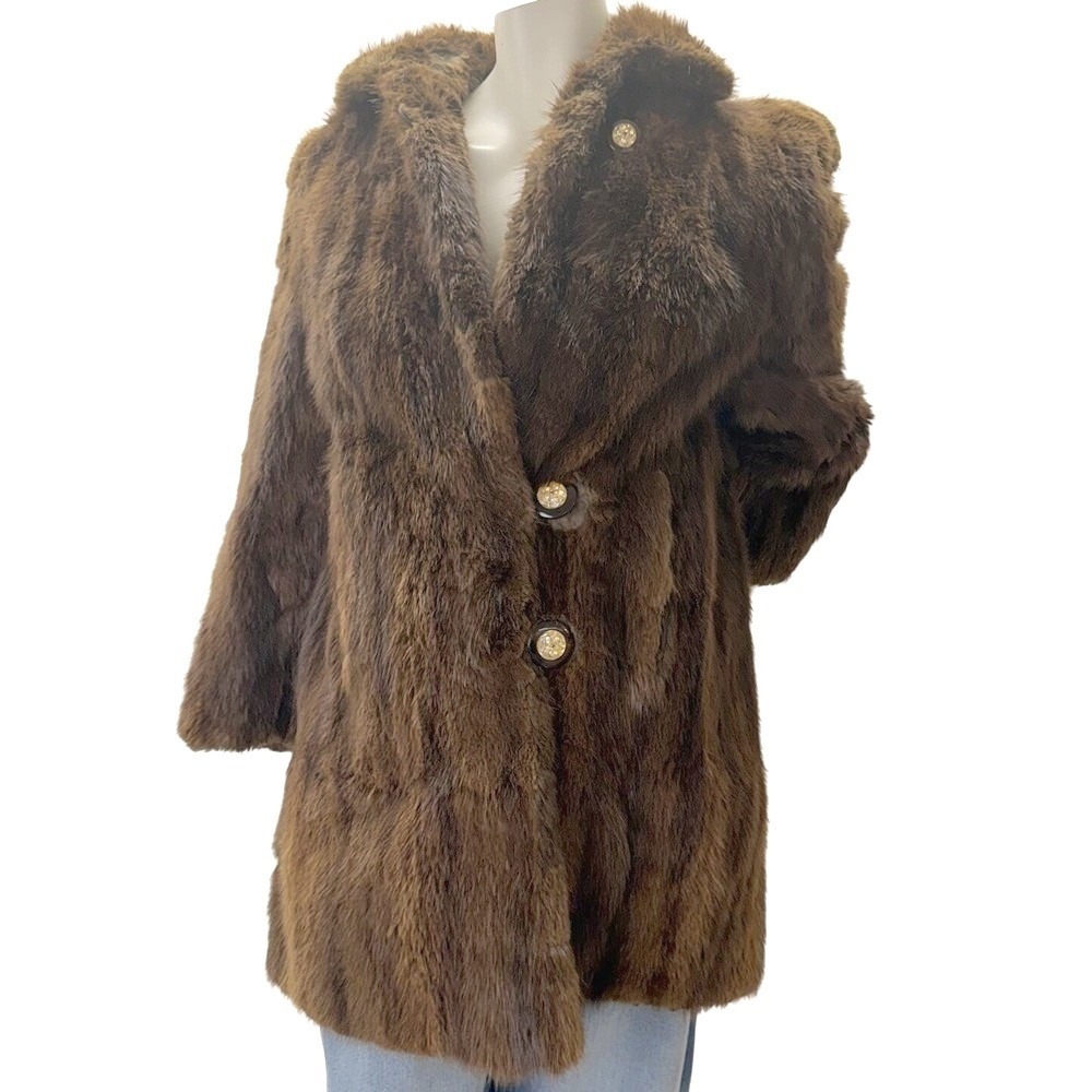 Vintage Brown Btton Down Fur Coat Distressed Mobwife Luxurycore Retrocore S